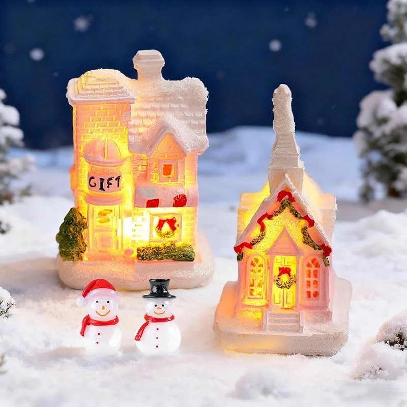 GAROMIA Pueblo de Navidad con iluminación, 2 unidades, mini casa de luz, casa de huéspedes, decoración de Navidad, decoración de Navidad, decoración de Navidad, decoración de interior, mini ciudad de — Decoracion Navidad