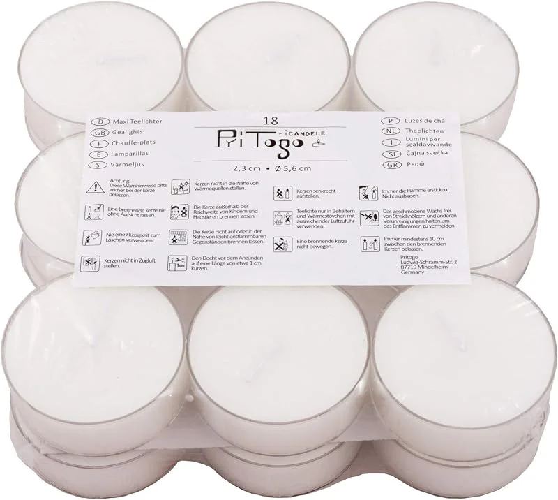 Pritogo Maxi velas de té XXL en estuche de plástico, [36 unidades] diámetro 5, 8 x 2, 2 cm, blanco sin aroma — Cena a la luz de velas
