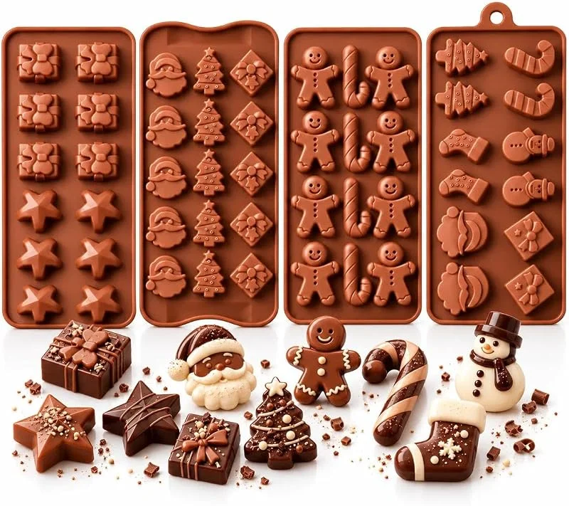 Keepatyart Juego de 4 moldes para chocolate de Navidad, moldes de silicona para chocolate de Navidad, magdalenas, caramelos, cupcakes, fondant — Hogar y cocina