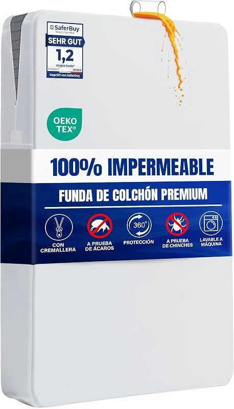 Visita la tienda de Utopia Bedding Funda Protector de Colchón Impermeable 135 x 190 x 30 cm Cremallera — Vino y mesa festiva