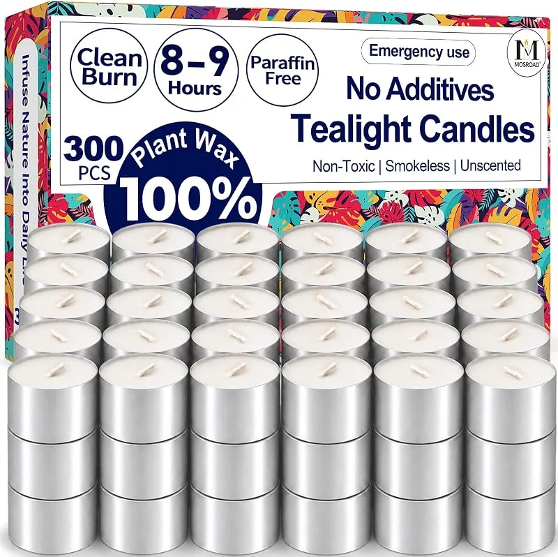 MOSROAD Velas de té de 8 a 9 horas, paquete de 300 velas de cera de palma — Cena a la luz de velas