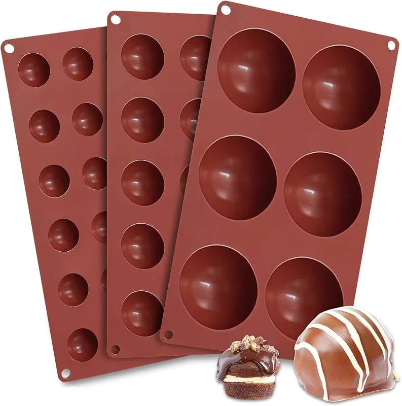 Leyrens Molde de Silicona de Semiesfera, Pack de 3 Antiadherentes Moldes de Silicona Redondo para Tartas y Postres, para Bombas de Chocolate Caliente, Pudín, Mousse de Cúpula(6, 15, 24 Cavidades) — Hogar y cocina