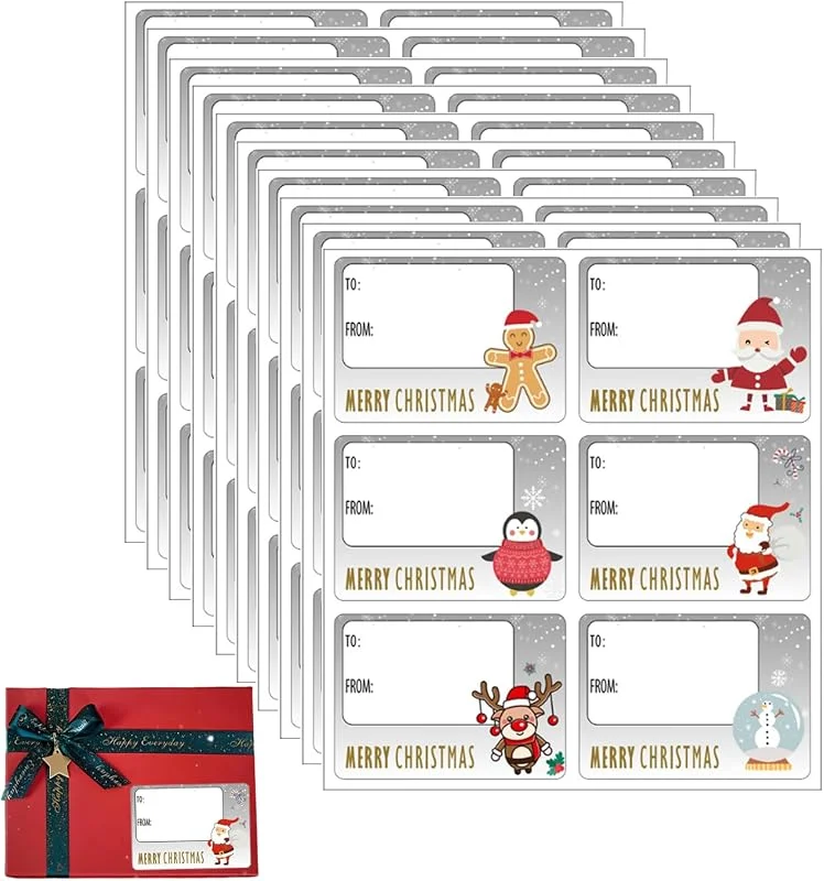 HattusaShield 60 Piezas Pegatinas de Etiquetas de Navidad, Pegatinas Navideñas Etiquetas, Regalo Autoadhesivas, Decoración de Regalo — Envoltorio regalo