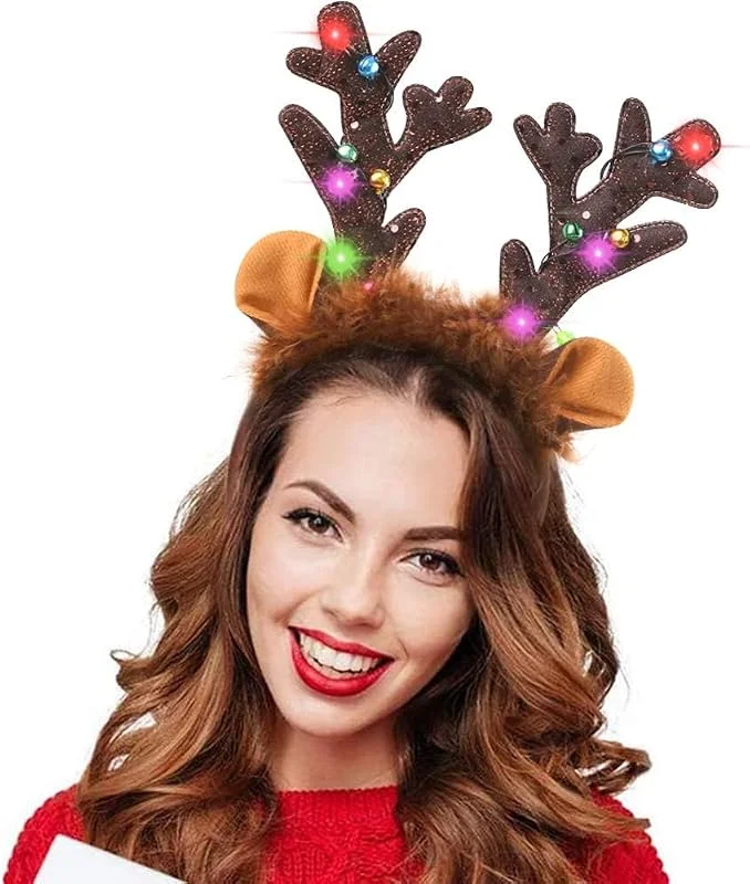 YUYWWAN Conjunto de Diadema Navideña Luminosa y Collar Navideño LED, Diadema Navidad con Luces LED, Diademas Navideñas, Accesorios Navidad Niños y Adultos, para Fiestas Navideñas, Carnavales — Ropa Navidad
