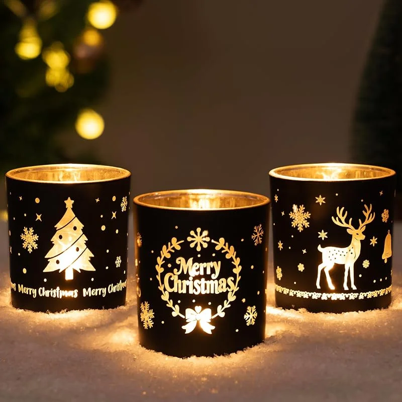 Visita la tienda de Larcenciel Larcenciel Portavelas Cristal Navidad, Set de 3 Candelabros para Velas de Lujo en Negro y Dorado con Renos, Coronas y Árboles de Navidad, Románticos Candelabros para Decoracion Mesa, Hogar y Salón — Adviento y mesa