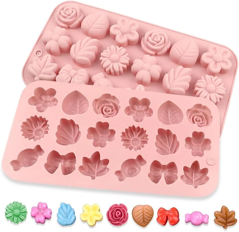 HMCEY 2 Piezas Molde Silicona Chocolate 18 Cavidades, Molde Bombones Flor, Reposteria Moldes Donuts para Decoración de Tarta, Moldes Velas de Jabón para Fundición para Dulces, Gelatina, Pastel - Rosa — Hogar y cocina