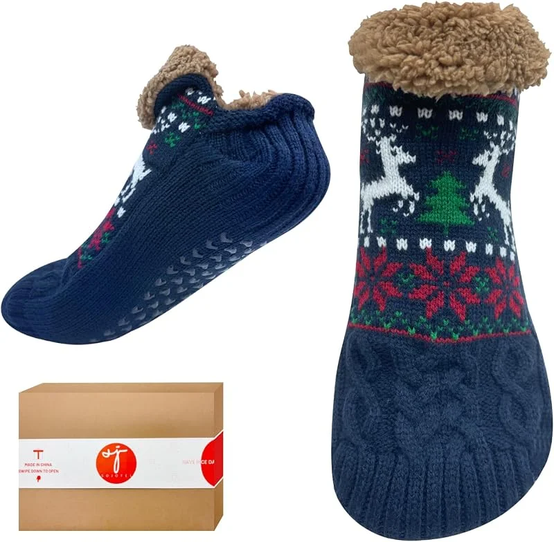 SOJOFEL Calcetines cálidos y gruesos para casa para hombre y mujer, calcetines térmicos mullidos de invierno con topes antideslizantes, calcetines de Navidad para sofá de casa, 1 par, 39-46 — Ropa Navidad