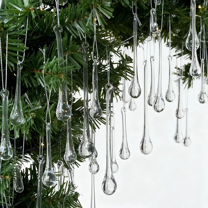 OuMuaMua 64 Adornos de Navidad de Cristal con Forma de Gota de Lluvia, Adornos Colgantes de lágrima de Cristal, decoración Transparente para árbol de Navidad, Invierno, Año Nuevo, Suministros de — Decoracion Navidad