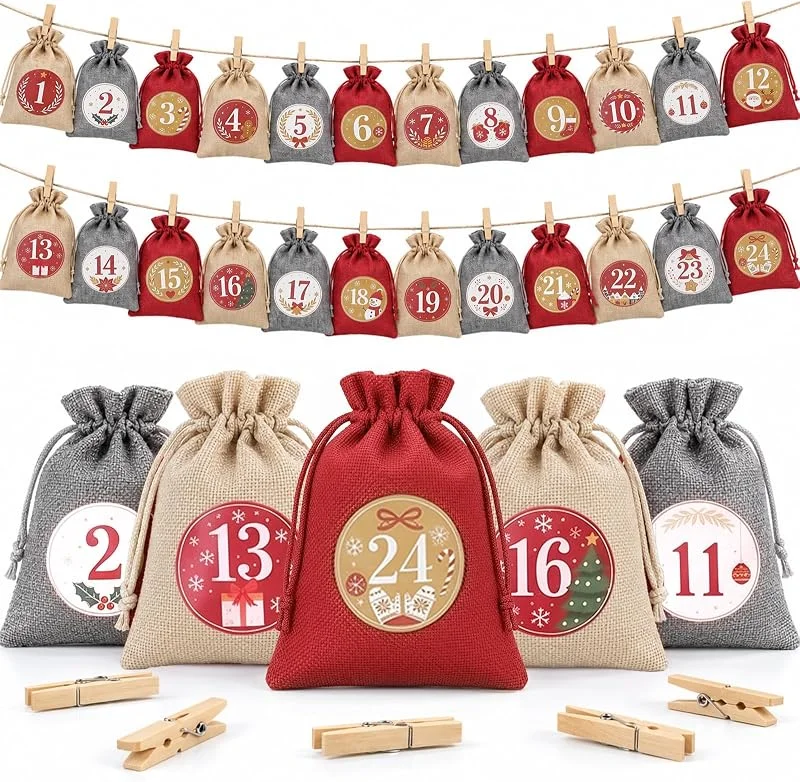 Visita la tienda de G2PLUS G2PLUS 24 Calendario de Adviento para Rellenar con Pinzas 13x18cm — Adviento y mesa