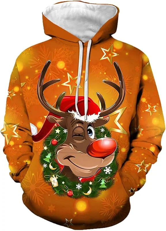 PINTUTU Sudadera Navidad Hombre Jersey Navideño Reno Feo Navidad 3D Mujer Ugly Christmas Hoodie Hombre Sudadera Navideño Hoodies Sudaderas Navideñas Sweatshirt Divertido Gracioso Cómodo — Ropa Navidad