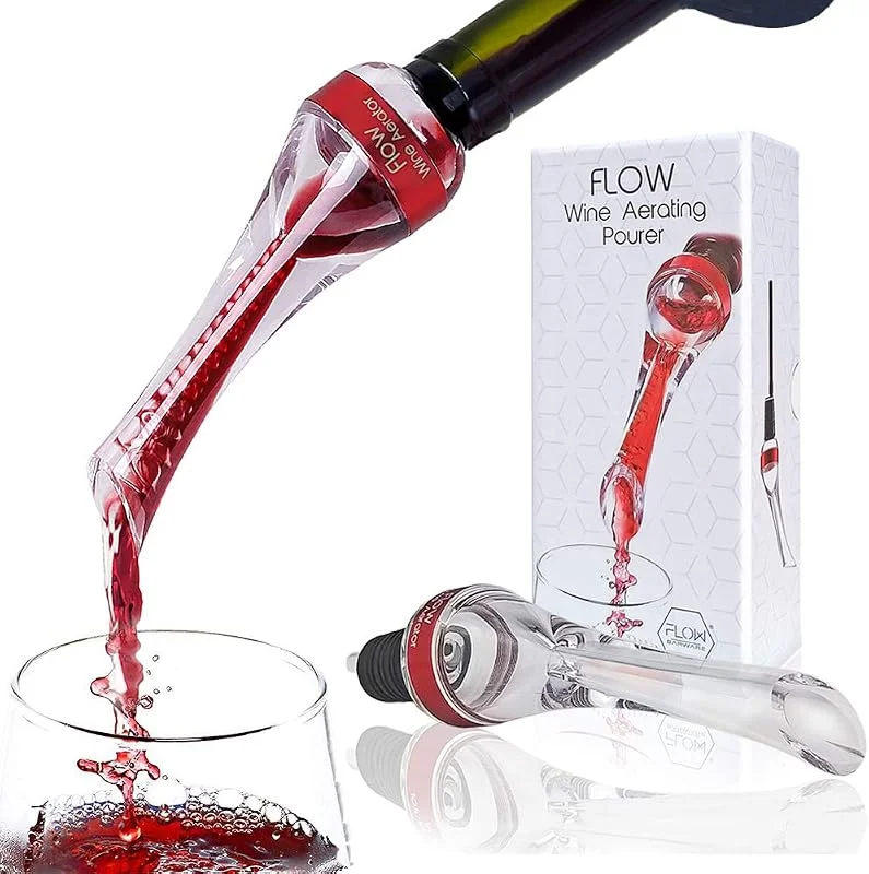FLOW Barware Wine Aerator FLOW Barware Vertedor aireador de vino, El decantador de vino tinto airea el vino en segundos, Vertedor de vino sin goteo con aireador de vino, Set de regalo de vino tinto — Vino y mesa festiva