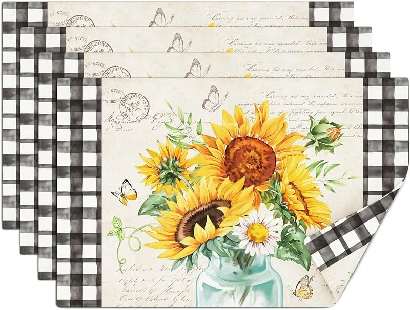 Visita la tienda de comfoyar comfoyar Juego de 4 Manteles Individuales Jarrón de Girasoles, Salvamanteles Individuales de Manteles Floral de Margaritas de Veranol Lino para Cocinas Decoración de Mesas para Fiestas 30x45cm — Hogar y cocina