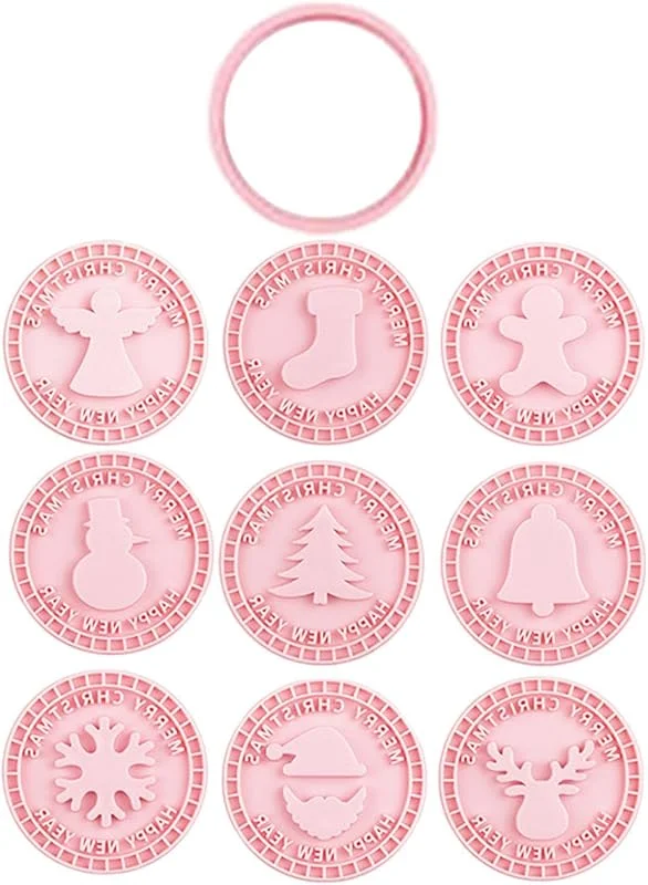 Generisch Sello de galletas navideño, 3D, redondo, antiadherente, reutilizable — Hogar y cocina