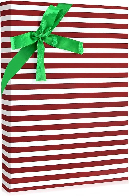 Geluode Papel de regalo rojo y blanco para mujeres y hombres, papel de aluminio holográfico de bastón de caramelo a rayas, papel de regalo de Navidad, 1 mini rollo de 43 x 300 cm por rollo, plegado plano — Envoltorio regalo