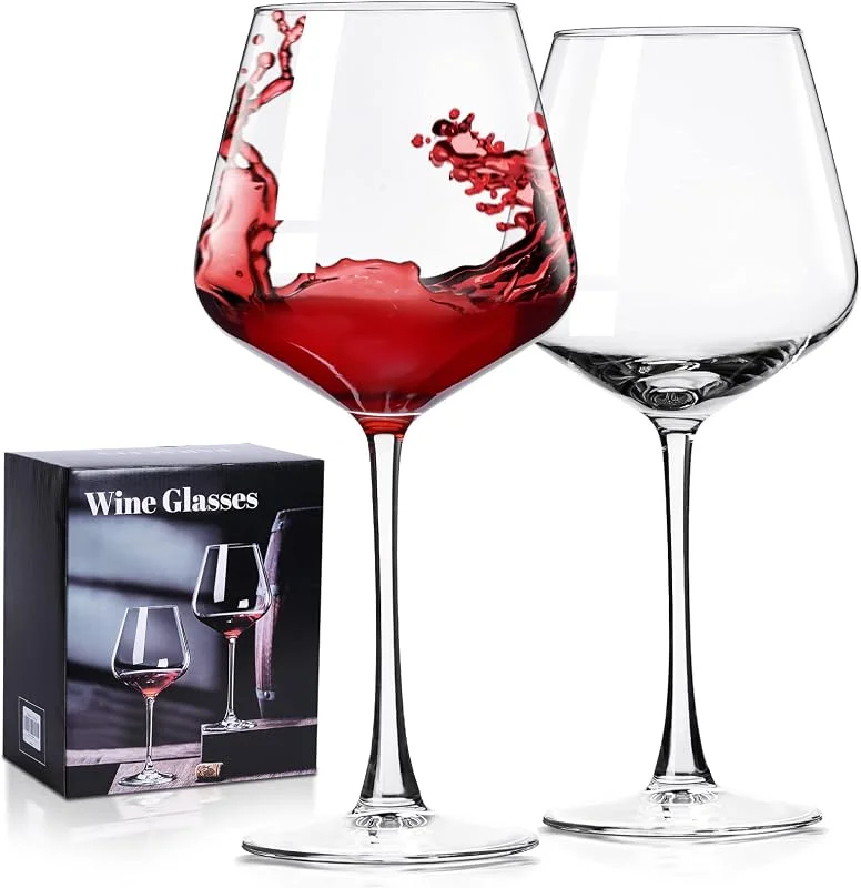 PARACITY Copas de vino, regalo de Navidad, vidrio transparente, copa de vino de tallo largo para vino tinto y blanco, 10 onzas (juego de 2) (2, 16 onzas líquidas) — Vino y mesa festiva