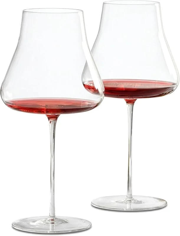 NireHoris Juego de 2 copas de vino de color burdeos de 750 ml, diseño de volcán, copas de vino tinto, copas de vino de gran calidad con mango largo, elegantes vasos de gastronomía para el hogar — Vino y mesa festiva