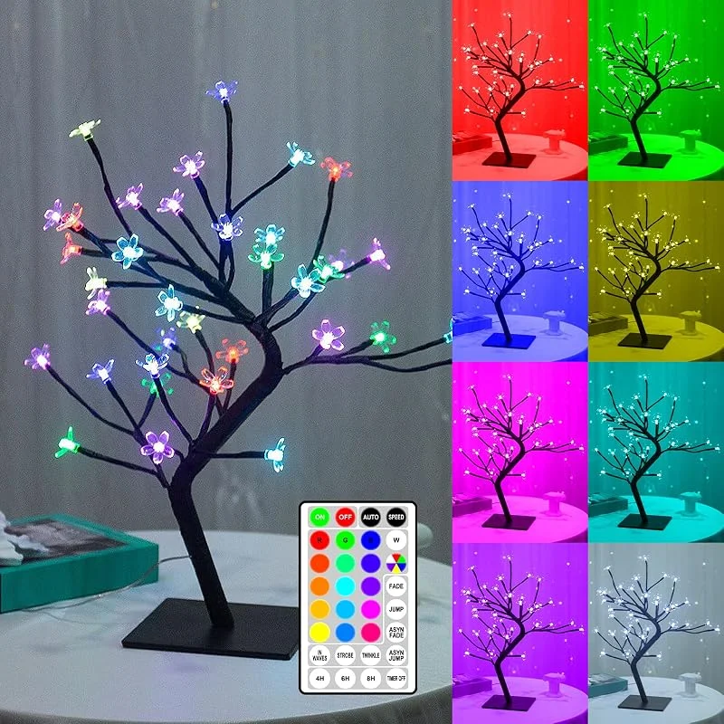Visita la tienda de YATOSEEN Árbol de Cerezo Artificial Iluminado con 36 LED, Luz LED RGB con Forma de árbol de Cerezo con Mando a Distancia, 16 Cambios de Color, Luz Nocturna Decorativa para el Hogar (36 LED) — Cena a la luz de velas