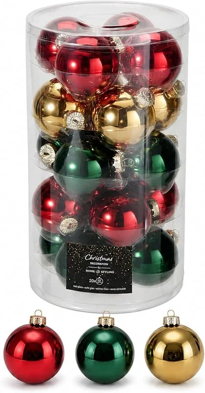Visita la tienda de WELL HOME MOBILIARIO & DECORACIÓN Well Home Bolas de Navidad, Set de 20 Bolas de Cristal Ø6 cm para Árbol en Rojo, Verde y Oro, Elegante y Brillante — Decoracion Navidad