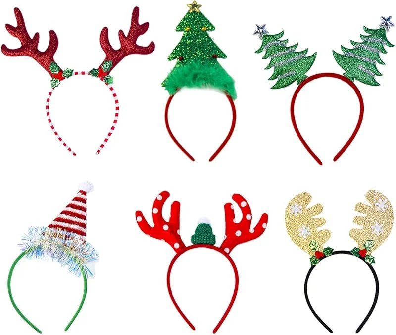 Hileyu Diademas navideñas, 6 Estilos Reno Cornamenta Diversión Árbol de Navidad Sombrero de Santa Sombreros para niños Adulto, Fiesta de Navidad Suministros Favores — Ropa Navidad