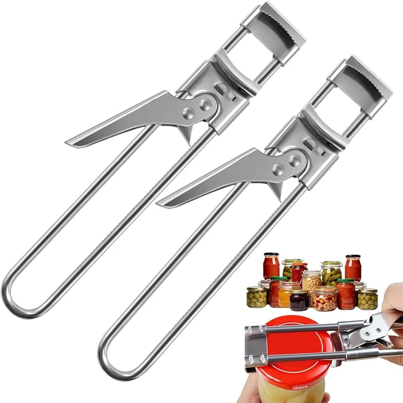 Noaxylic 2 Piezas Abridor de Tarros y Botellas, Abridor de Tarros y Botellas Multifuncional Ajustable, Abrelatas Manual de Acero Inoxidable, para Manos Débiles, Herramienta de Apertura Rápida — Vino y mesa festiva
