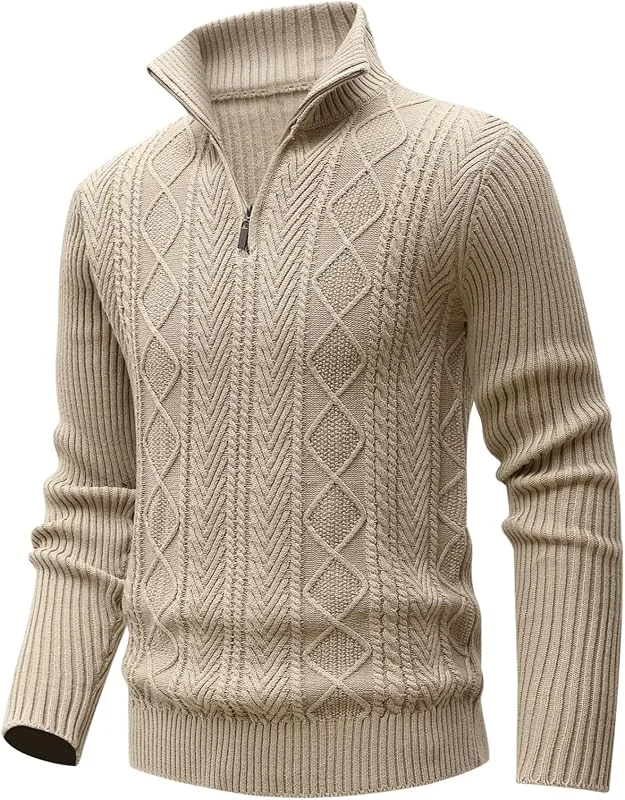 MeiLayM Suéter para Hombre con Cuello Alto con Cremallera Caliente Suéter Casual Cálido Clásico con Cremallera Suéter Jersey de Punto Fino Pulóver — Ropa Navidad