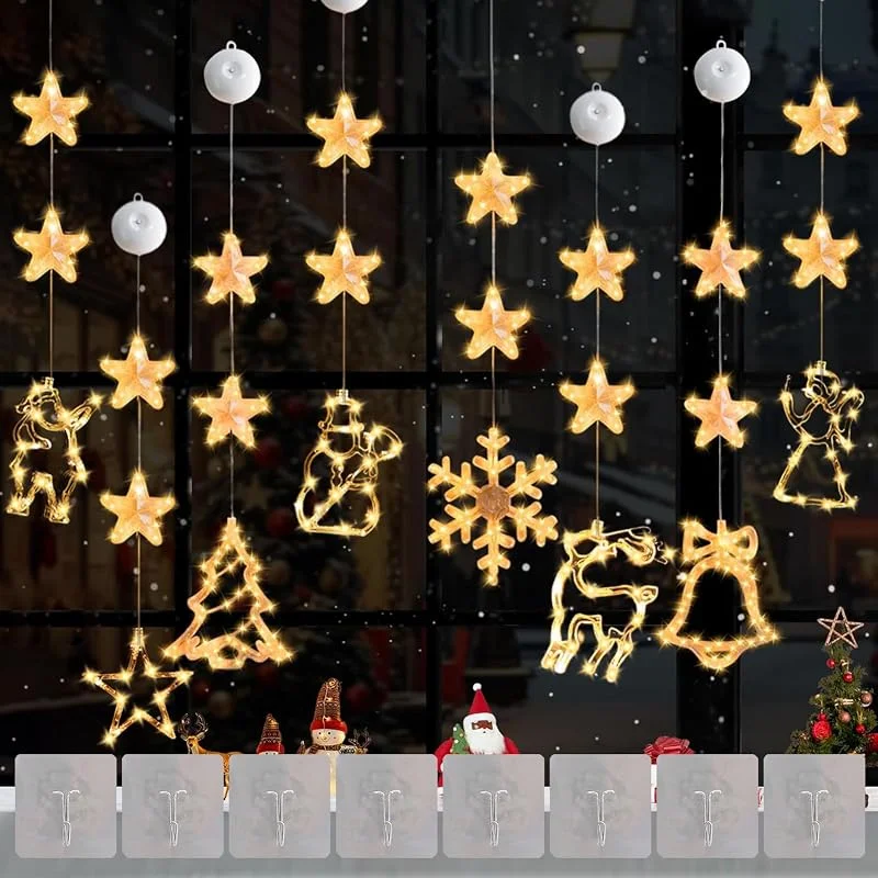 JEONDFG 8 Luces Navideñas para Ventanas Interiores, Decoracion Navideña 2024, Luces LED Decorativas, Luces de Ventana, Iluminación con Ventosas, Temporizador, Funciona con Pilas — Decoracion Navidad