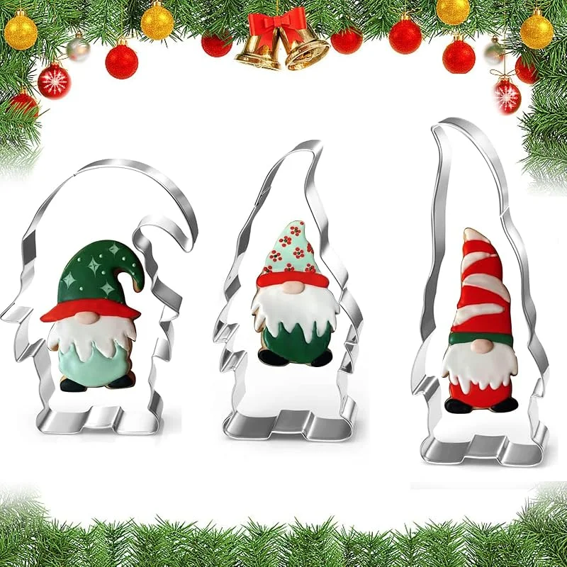 Zengjunwei Juego 3 Cortadores Galletas Gnomo Formas Cortador Galletas Navidad Cortador Galletas Acero Inoxidable Moldes Reposteria Navidad Para Pasteles, Galletas, Pasteles, Decoraciones para Fiestas Navideñas — Hogar y cocina