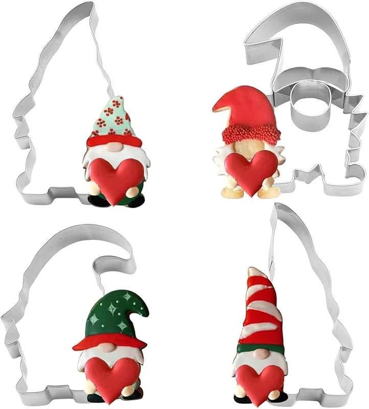 FiveMileBro Juego de 4 Cortadores de Galletas de Gnomo, acero inoxidable cortador, forma de Gnomo de Papá Noel, adecuado para hornear pasteles dulce de azúcar galletas — Hogar y cocina