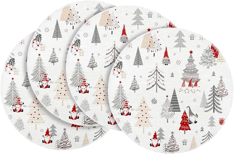 Visita la tienda de fanquare fanquare Manteles Individuales Redondo Lino Árboles de Navidad Gnomos — Hogar y cocina