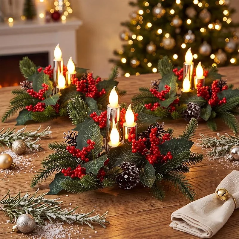 Tuanse Juego de 3 centros de mesa de Navidad con vela sin llama, granja — Decoracion Navidad