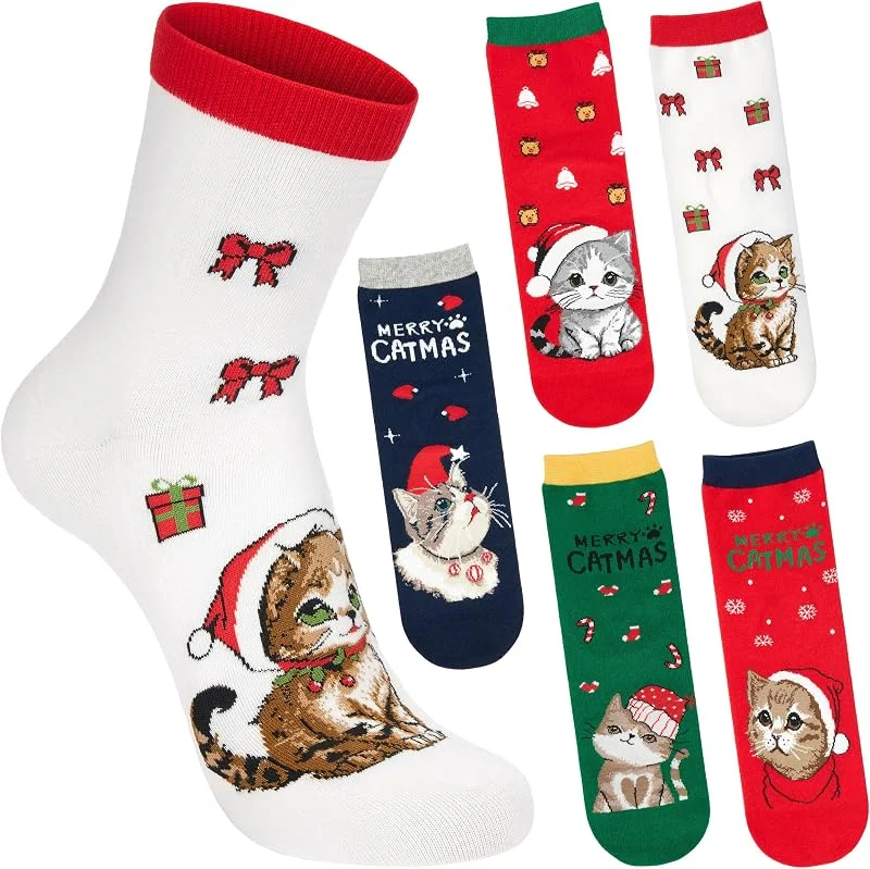 Visita la tienda de BRUBAKER BRUBAKER 5 Pares Calcetines Navideños Colección Invierno - Perros y Gatos - Algodón Premium Ultrasuave - Coloridos Brillantes e Irresistibles - Obsequio Encantador Perfecto para Mujeres y Hombres — Decoracion Navidad