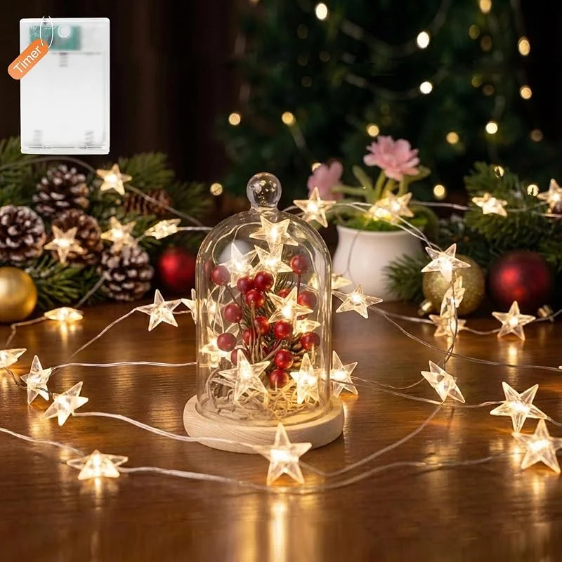 Afaiup Cadena de luces de estrella, 4 m, 40 ledes, luz blanca cálida — Decoracion Navidad