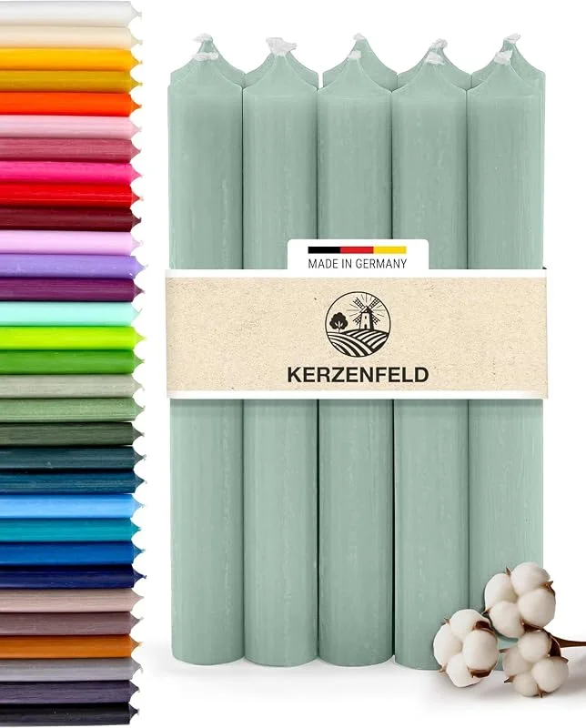 Kerzenfeld Velas verde eucalipto largas, 10 unidades, 18 cm, 180 x 22 mm — Cena a la luz de velas