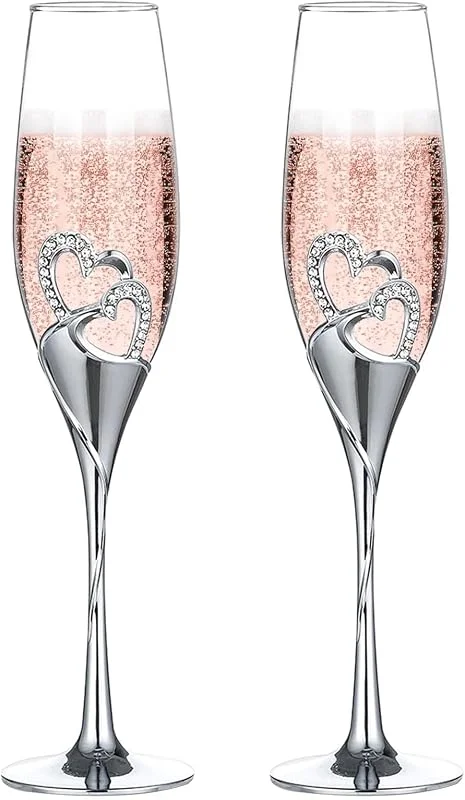 Visita la tienda de Nuptio Nuptio 1 Juego (2 Piezas) De Copas De Champán De Alta Gama, Copa Para Boda, Fiesta, Copa De Vino Tinto Creativo Boda (Plata, Estilo 1) — Vino y mesa festiva