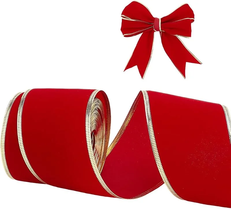Visita la tienda de PH PandaHall PH PandaHall Cinta roja navideña de 9, 1 m con borde dorado, cinta decorativa de poliéster de 64 mm, cinta cableada para decoración de árbol de Navidad, creación de lazos, paquetes de regalo — Envoltorio regalo
