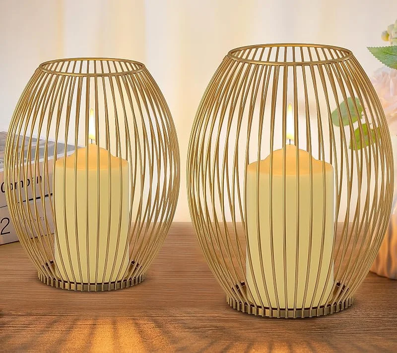 Visita la tienda de GoMaihe GoMaihe Juego de 2 candelabros, decoración para salón, dormitorio, baño, portavelas para velas de pilar, vintage, decoración de mesa, Navidad, boda, regalo, metal, apertura y cierre, dorado — Cena a la luz de velas