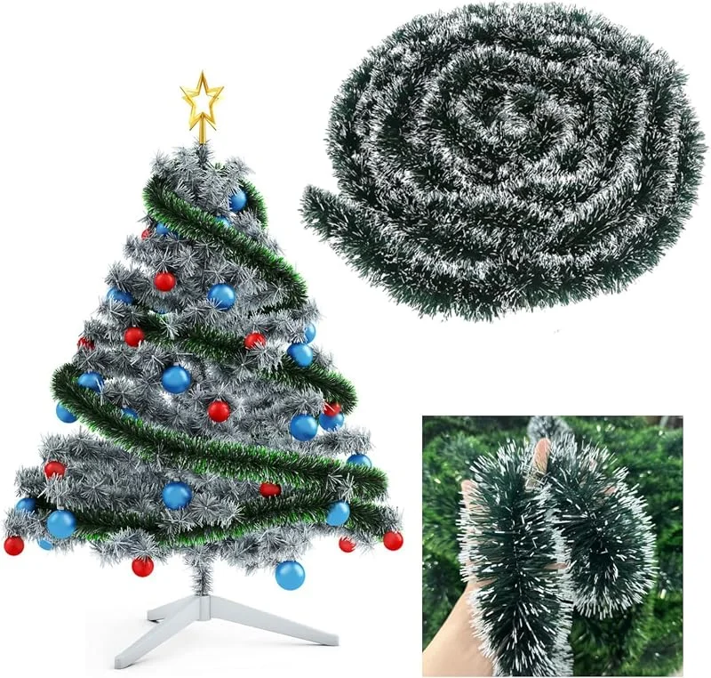 Moizkna Guirnalda de Navidad, 10 m, guirnalda de Navidad para exteriores, decoración navideña para exterior e interior, guirnalda de abeto, guirnalda decorativa para árbol de Navidad, color verde, blanco — Decoracion Navidad