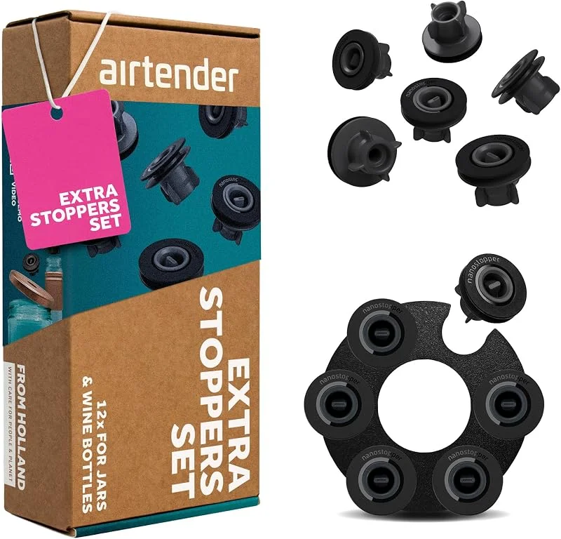 Airtender AT9435 - Juego de tapones para botellas de vino (12 unidades, tapón de rosca y corcho, 12 piezas, vacío) — Vino y mesa festiva