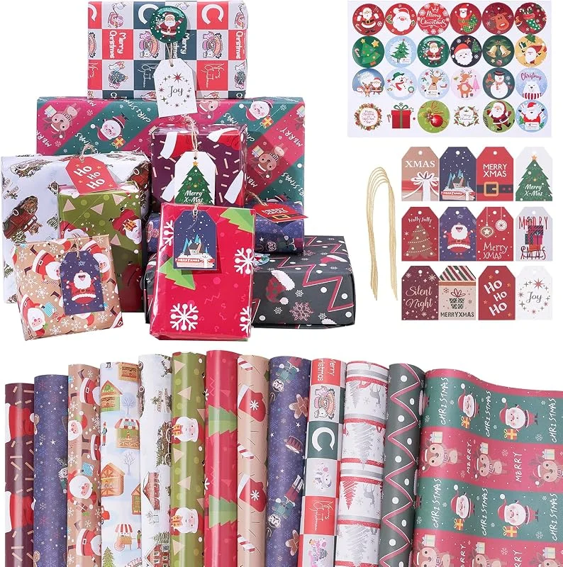 Greitsyy Paquete de rollo de 70 cm x 50 m Papel de Navidad, papel Kraft impreso con patrón de Navidad Papel de regalo reciclable para papel de regalo de fiesta de Navidad — Envoltorio regalo