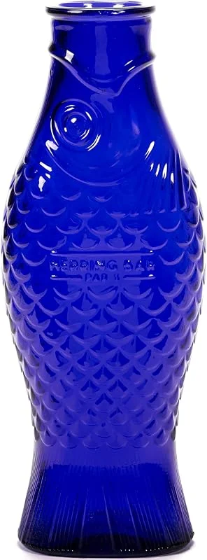 Visita la tienda de Serax Jarra de vidrio para agua, Colección Fish & Fish de Paola Navone, Jarra 850ml, Botella transparente de color azul oscuro para bebidas, Adecuado como jarrón — Vino y mesa festiva