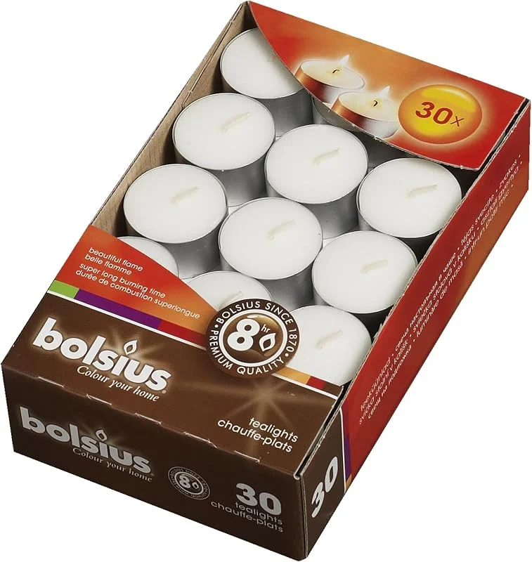 Visita la tienda de Bolsius Bolsius Gran Velas de té, duración de hasta 8 Horas, 30 pcs, de Colour Blanco — Cena a la luz de velas
