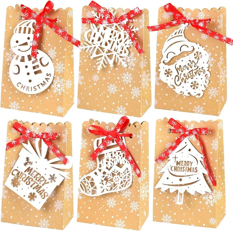 HOWAF 24 piezas Cajas de Navidad Bolsas de regalo de Papel para Calendario de Adviento Boda Navidad Fiestas Cumpleaños Comida Caramelos Dulces Galletas Chocolates — Envoltorio regalo