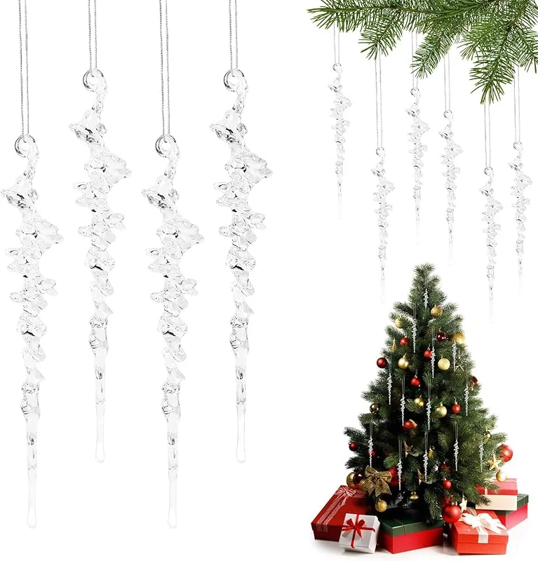 PAPU 18 Piezas Decoración Invernal árbol Navidad con Carámbanos, Decoración Navideña Acrílica con Carámbanos Transparentes 130 MM, Colgantes Gotas Hielo Adornos para árbol de Navidad Decoraciones Cristal — Decoracion Navidad