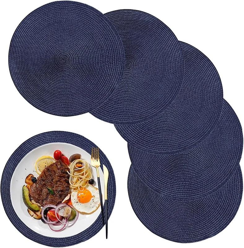 Visita la tienda de maifey Juego de Mesa (6, 12, 6 Pulgadas, Juego de Mesa Redonda, manteles Individuales, plástico, Polipropileno, Lavable, para Cocina, Mesa de Comedor, Fiestas, Bodas (Azul) — Hogar y cocina