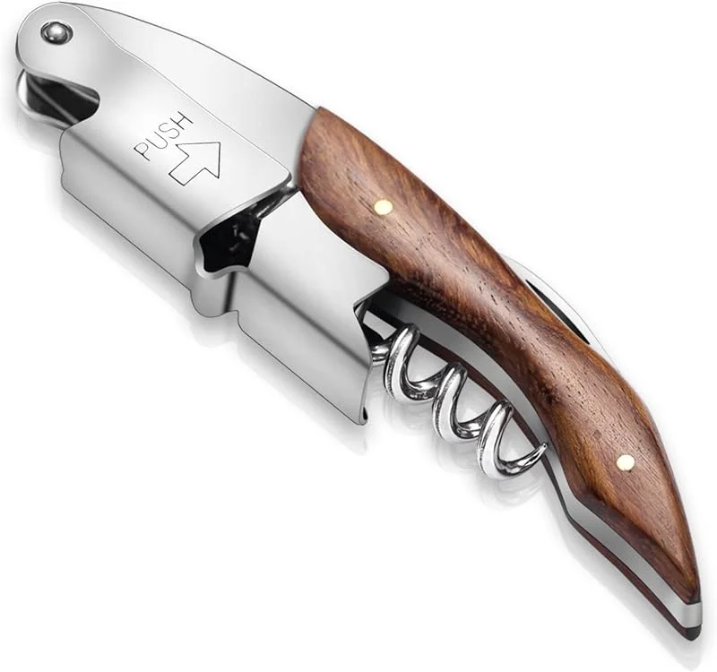Kyraton Abrebotellas Abridor De Vino Con Cortador De Papel De Aluminio, Mango De Madera De Acero Inoxidable Clásico Todo En Uno Sacacorchos De Camarero Para Cerveza Bar Camareros, Juego Para 1 — Vino y mesa festiva