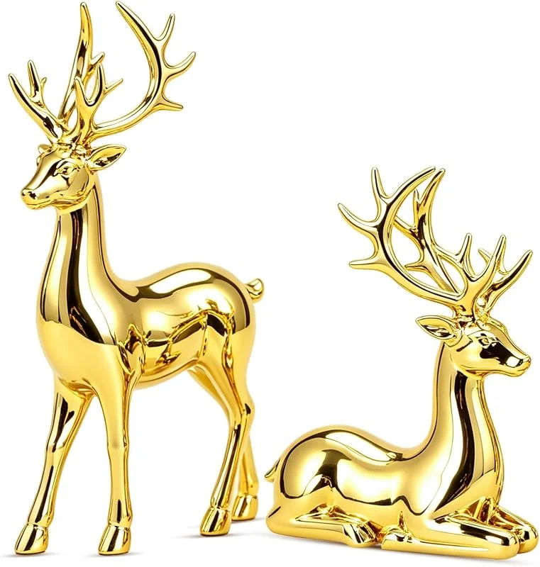 Tqccqaba Escultura de reno dorado, 2 unidades, decoración de mesa de Navidad para — Decoracion Navidad