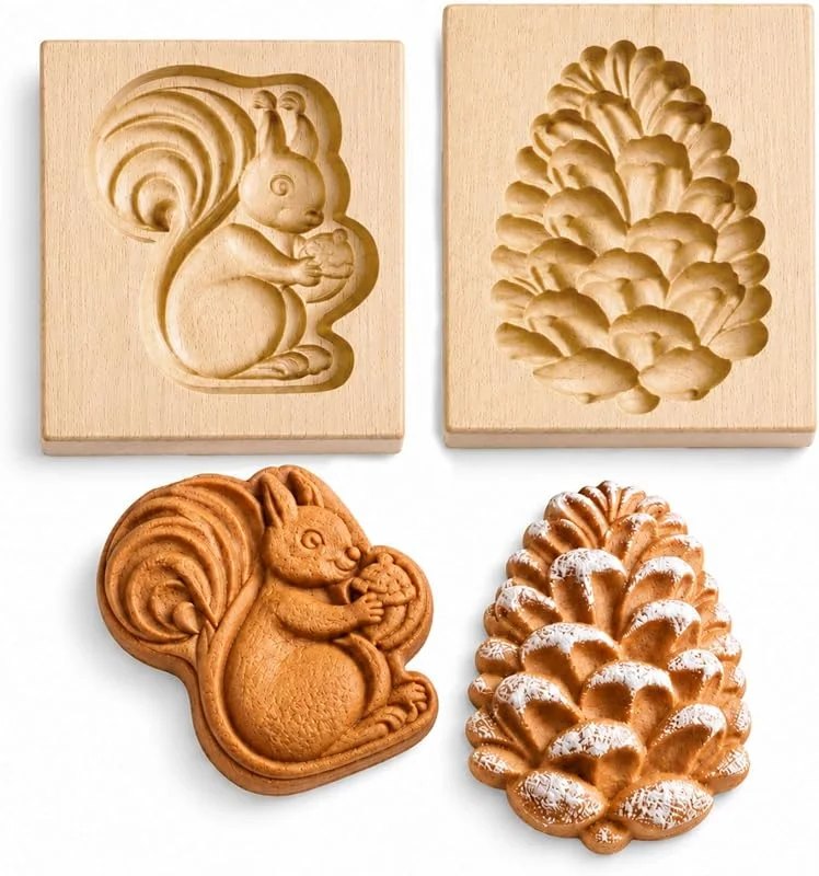 Sukizifa Sello Sukizifa de galletas de piña, 2 moldes de madera con ardilla — Hogar y cocina