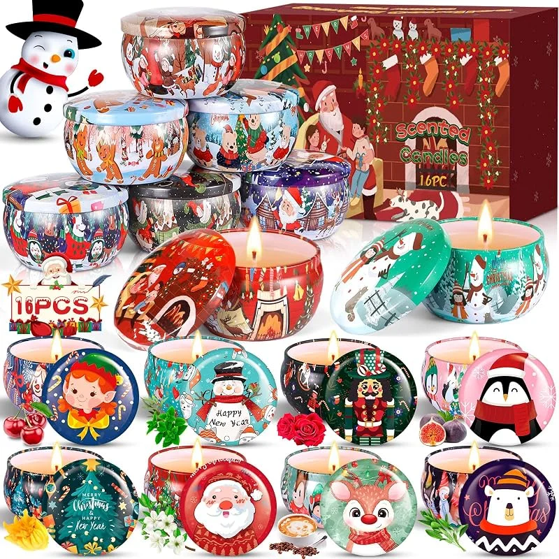 BARAKYEG 16pcs Velas perfumadas de Navidad Juego de Regalo, Velas Aromaticas Perfumadas Navideñas de Soja de Aromaterapia Cera de Soja Natural Vela pa Boda Navidad Cumpleaños Día de San Valentín, Madre — Cena a la luz de velas