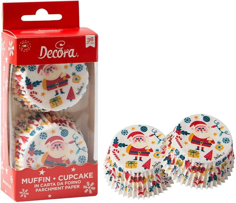 Decora, 0339897 - Juego de 36 moldes de Feliz Navidad de 50 x 32 mm, para hornear, presentar y regalar magdalenas y dulces, soportan hasta 180 °C, en cómodo blíster, fabricado en Italia — Hogar y cocina