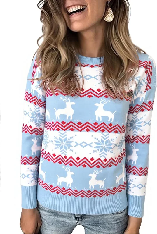 Visita la tienda de Marvmys Marvmys Jersey Navideño para Mujer Manga Larga Suéter de Navidad Invierno Ropa de Punto de Reno Monigote de Nieve Cuello Redondo — Ropa Navidad
